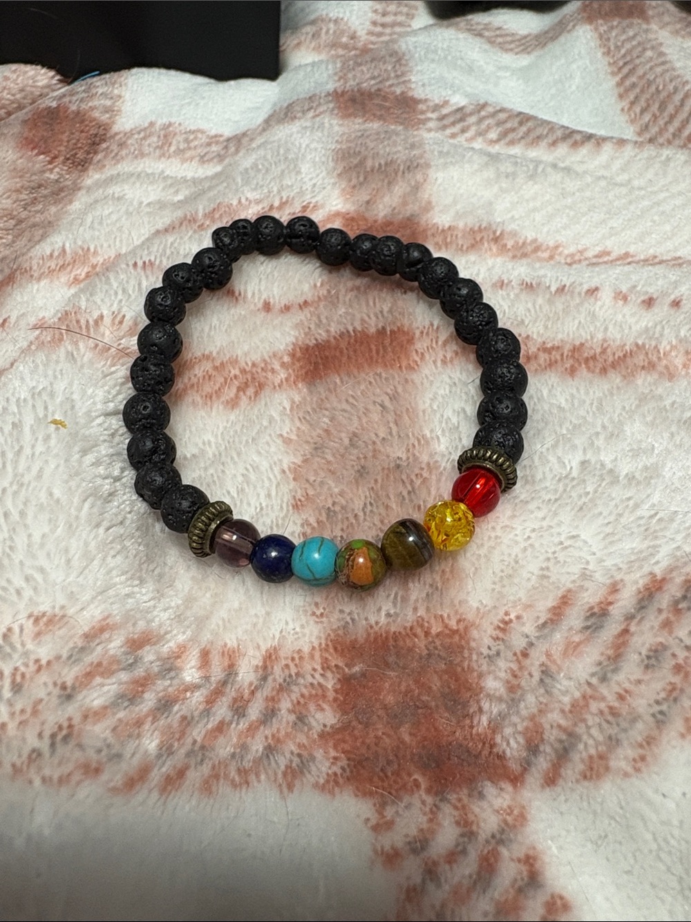 Handmade Black Lava Bead Bracelet with Multicolor Accent Beads